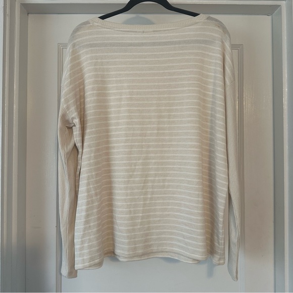Gap Sweater Womens Large Beige White Striped Stretch New Scoop Neck - Picture 2 of 10